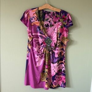 Floral V-Neck Short Sleeve Top